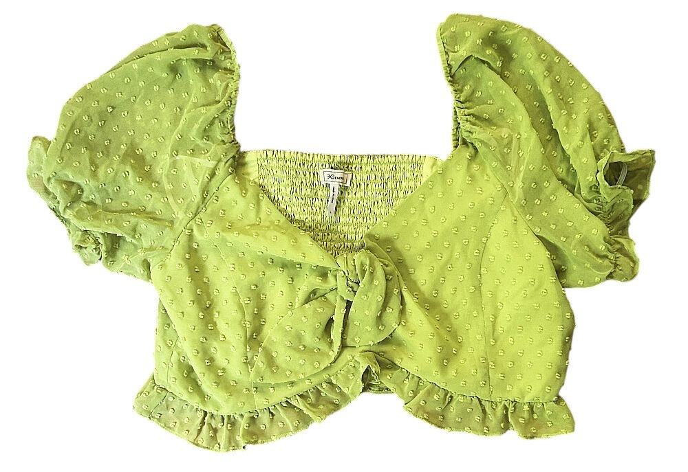BCBGeneration Clip-Dot Front Knot Ruffled Crop Top Women's Large
